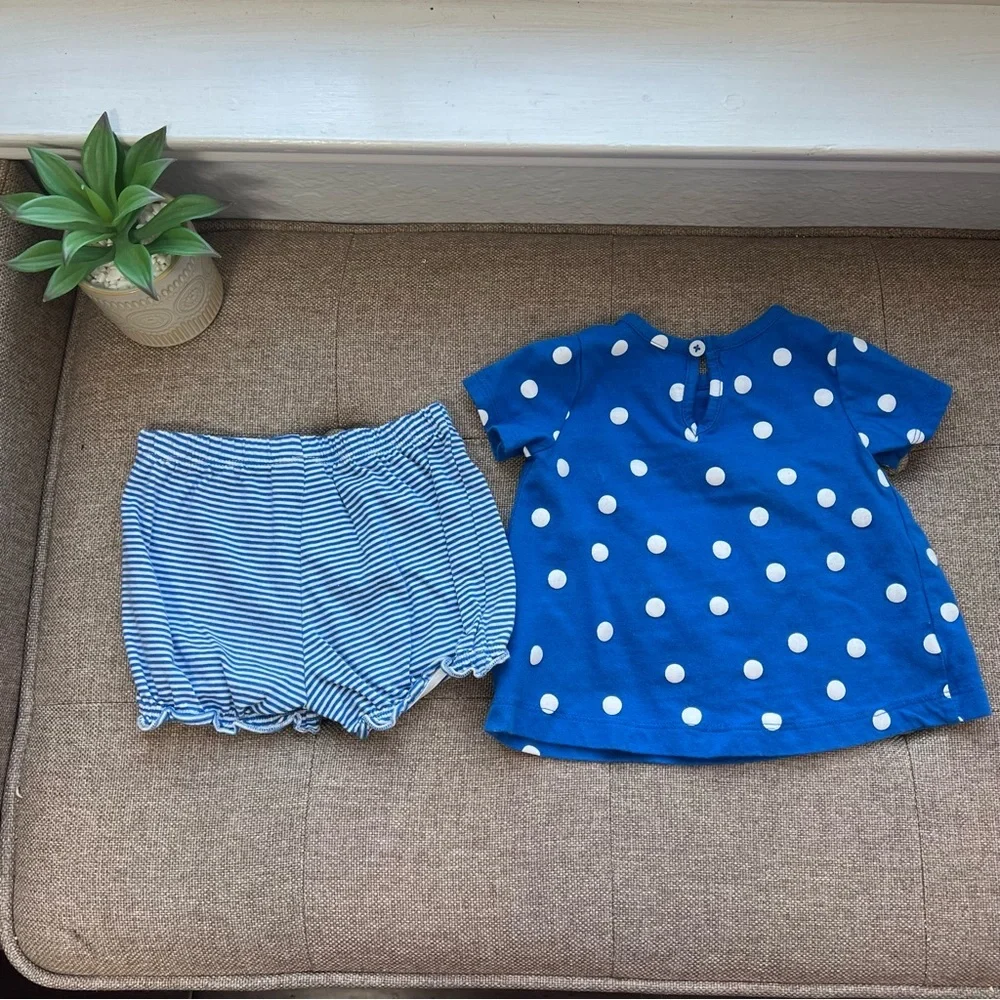 Carters 12 month cute blue polka dot fish‎ 2 piece short set outfit
